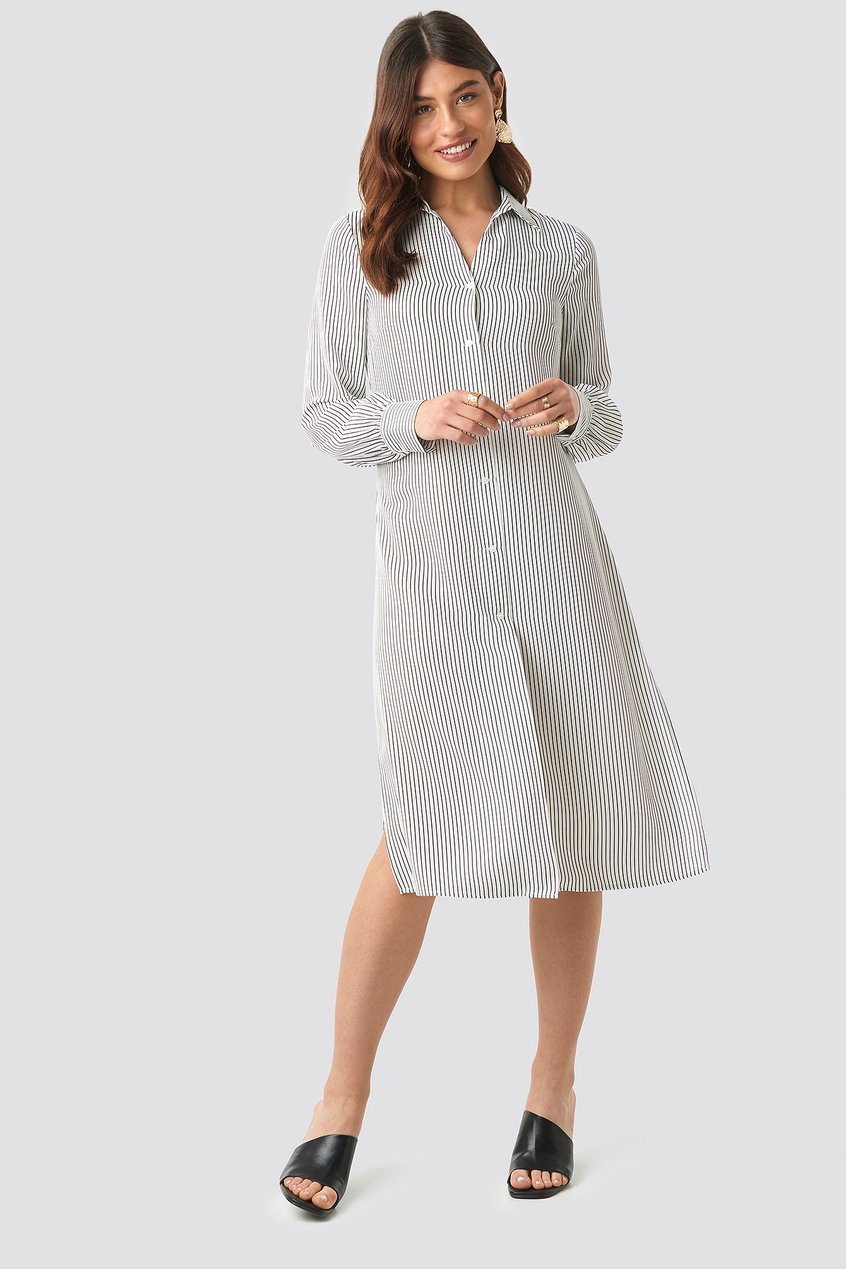 Robes Robes Manches Longues | Midi Striped Shirt Dress - IW95424