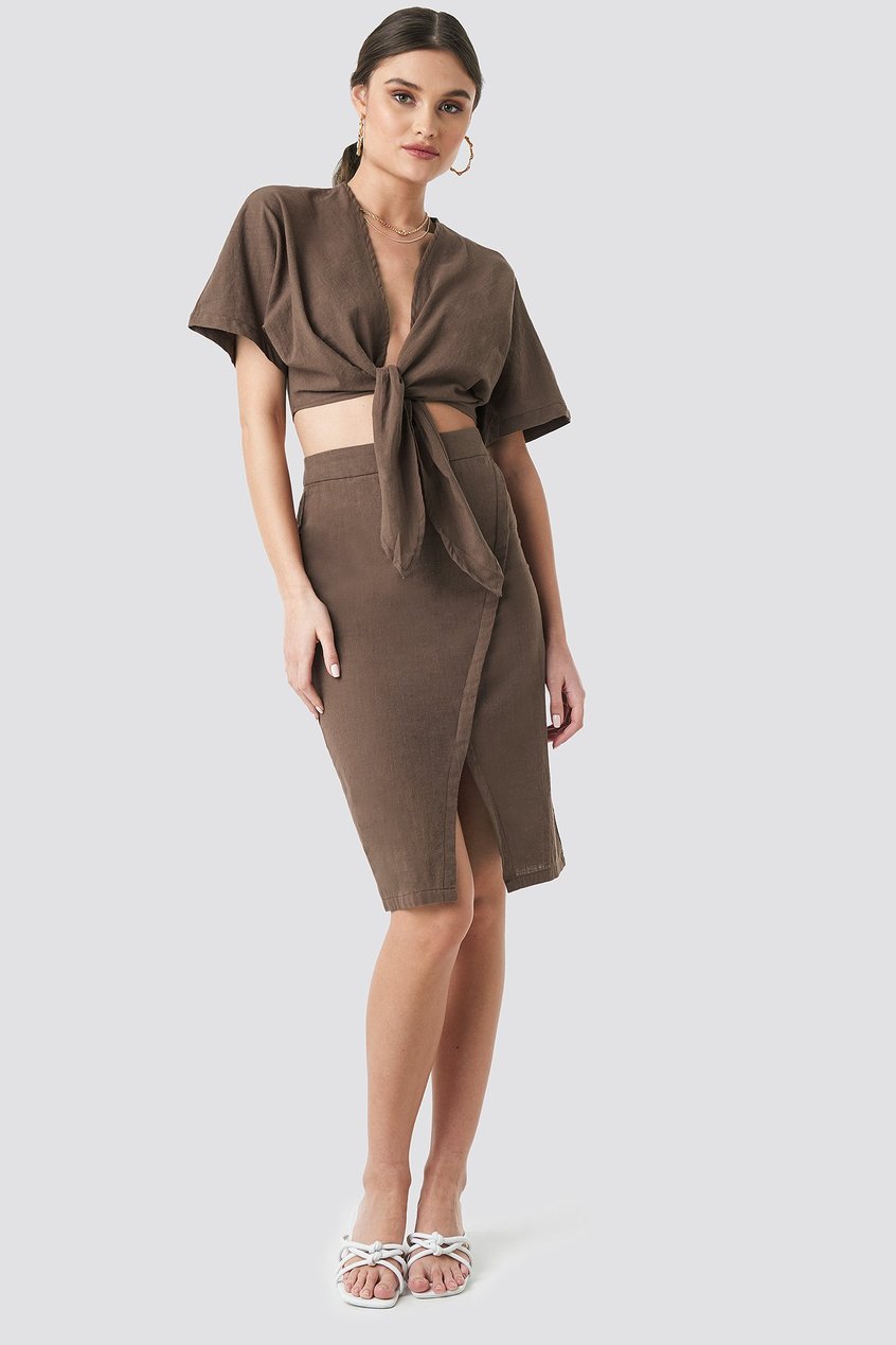 Röcke Sets | Overlap Linen Look Skirt - YC45679