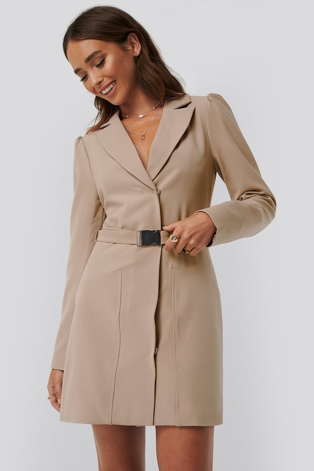 Belted Blazer Dress Beige