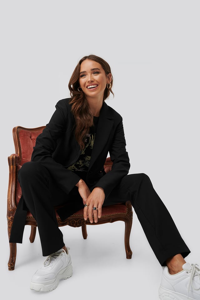 Front Tie Oversized Blazer Black