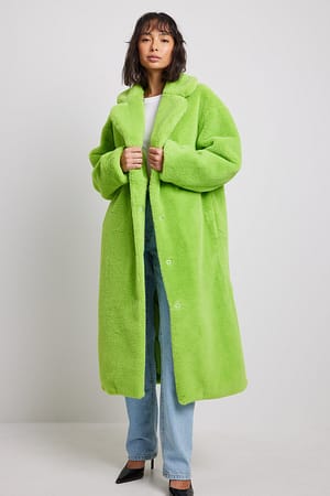 Green Maxi cappotto in pelliccia sintetica