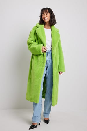 Green Płaszcz maxi ze sztucznego futra