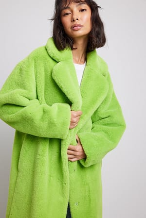 Faux Fur Maxi Coat Green | NA-KD
