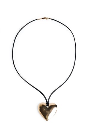 Gold Faux Leather Strap Heart Necklace