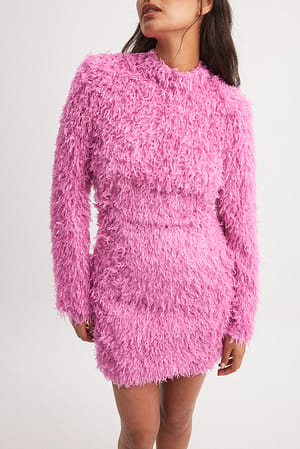 Pink Mini-jurk met diepe rug en veren