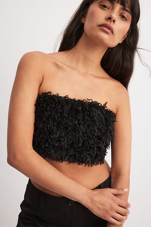 Black Feather Detail Tube Top
