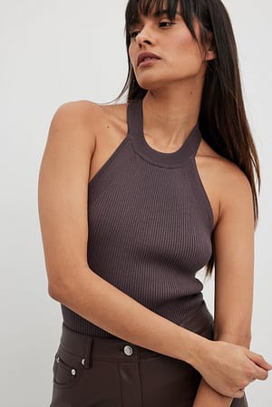 Taupe Fine Knitted Back Detail Top