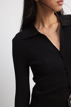Black Fine Knitted Collar Cardigan