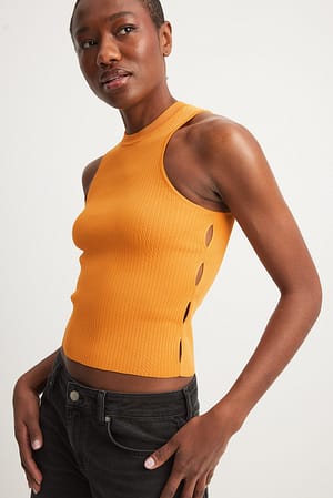 Orange Fine Knitted Cut Out Detailed Crop Top