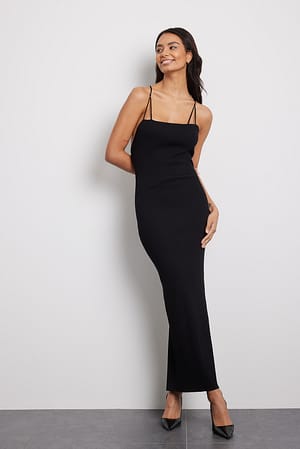 Black Fijngebreide maxi-jurk met open rug