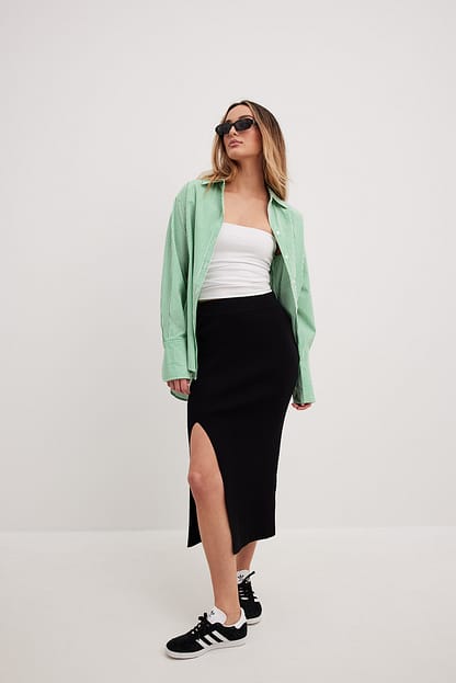 Kristen Relaxed Fit Frill Stand Collar Shirt With Grosgrain Trim In Black Cotton Sateen