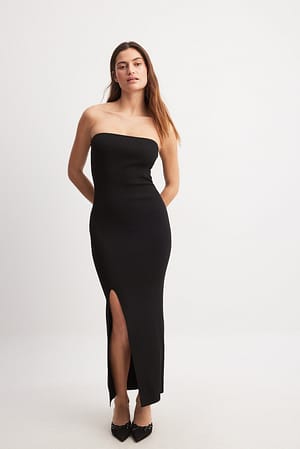 Black Fijngebreide tube-jurk met hoge split