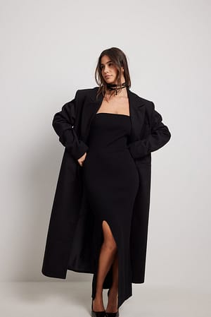 Black Fine Knitted High Slit Tube Dress