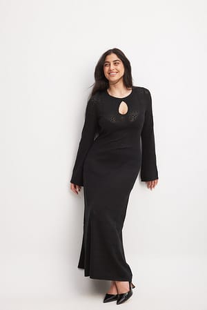 Black Fijngebreide maxi-jurk met uitsnijding
