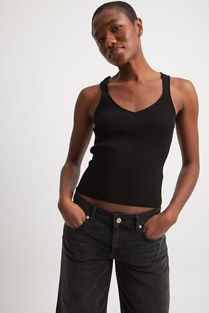 Black Fine Knitted Scoop Neck Top