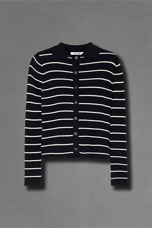 Black/Creme Fine Knitted Striped Cardigan