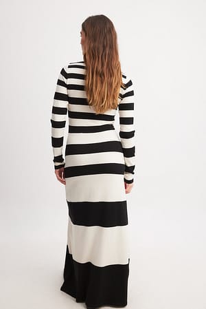 Black/White Finstrikket maxikjole med striper