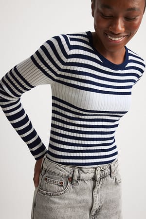 Navy/White Fine Knitted Striped Sweater