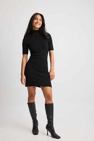 Black Fijngebreide mini-jurk met turtleneck