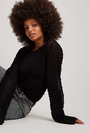 Black Fine Knitted Wide Sleeve Top
