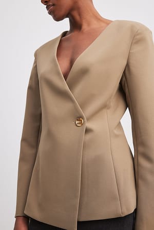 Taupe Fitted Blazer Without Lapel