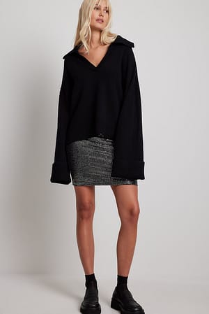 Black Minifalda ajustada brillante