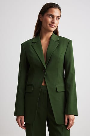 Dark Green Taillierter Blazer mit einem Knopf