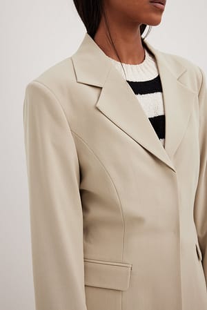 Beige Fitted Small Lapel Blazer