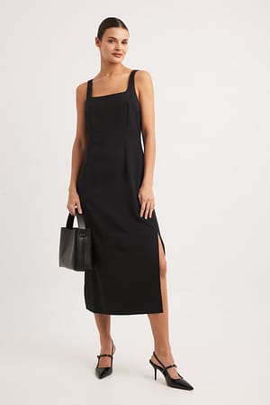 Fitted Square Neck Midi Dress Outfit