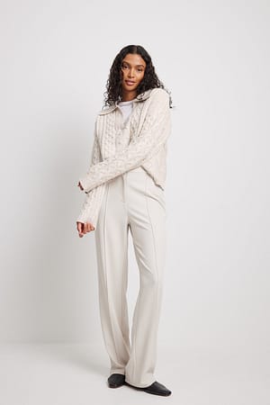 Sand Fitted Wide Leg Suit Pants