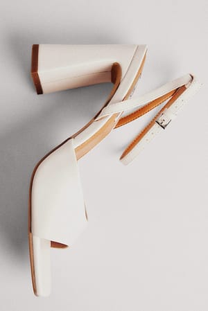 Offwhite Flared Heel Ankle Strap Sandals