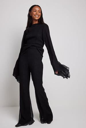Black Teksturerede bukser med ben med svaj