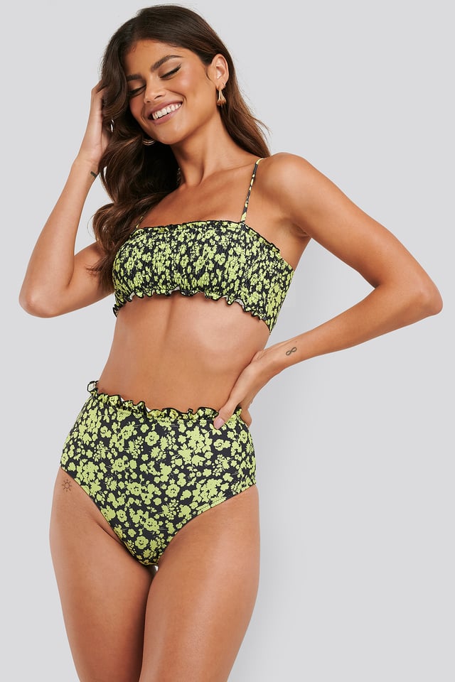 Floral Frilly High Waist Bikini Multicolor