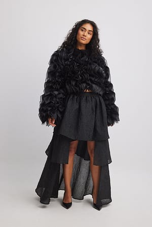 Black Flounce Asymmetric Maxi Skirt