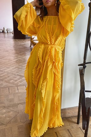 Yellow Vestido maxi com folhos