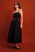 Black Flowy Cotton Midi Dress