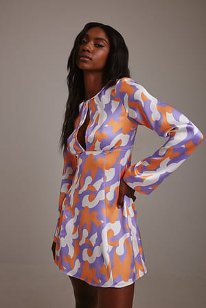 Orange/Purple Print Flowy Cut Out Mini Dress