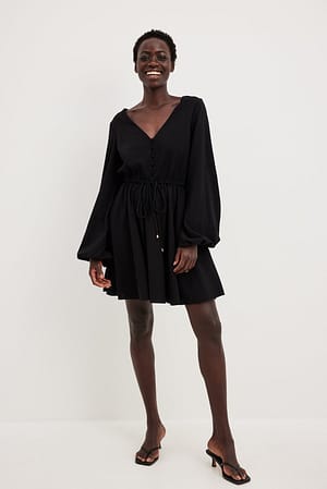 Black Zwiewna sukienka mini z długim rękawem