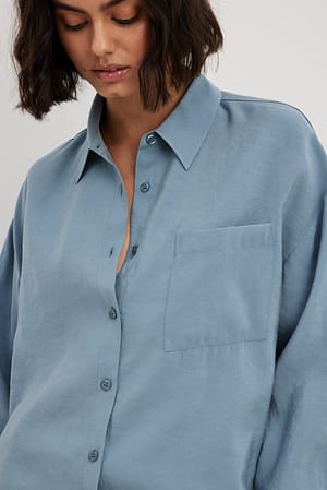 Dusty Blue Flowy LS Modal Shirt