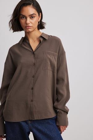 Brown Flowy LS Modal Shirt