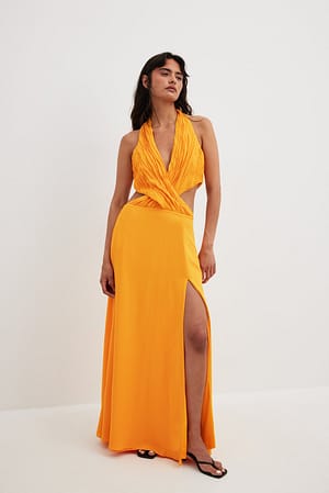 Warm Orange Maxi-jurk met halternek