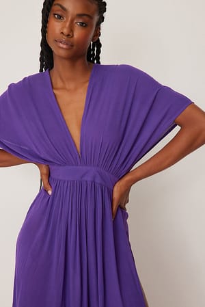 Dark Purple Flowy Midi High Slit Dress