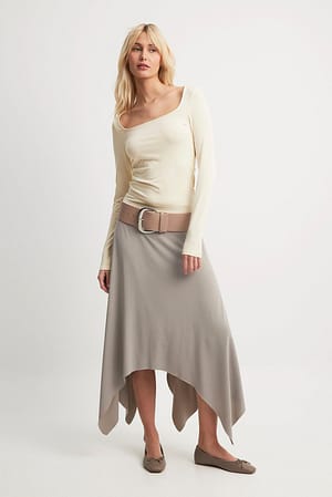 Grey Flowy Midi Jersey Skirt