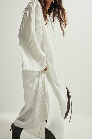 White Flowy Pleated Maxi Dress