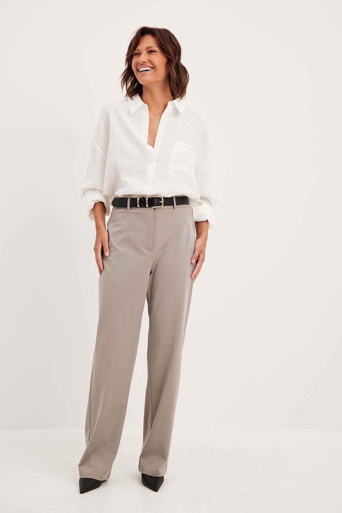 Grey Woven High Waisted Tailored Wide Leg Trousers  PrettyLittleThing