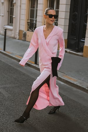 Pink Flowy Tie Detail Maxi Dress