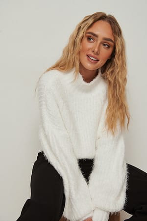 Offwhite Fluffy Knitted Turtleneck Sweater