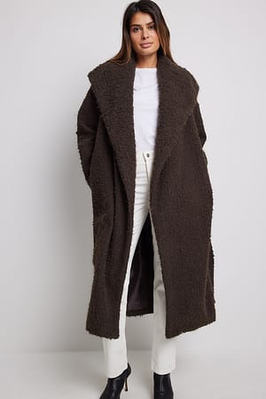 Fold Collar Maxi Coat Brown | NA-KD