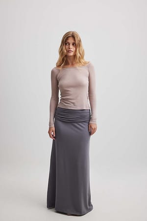Grey Folded Waist Maxi Skirt