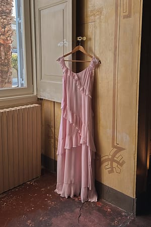 Dusty Pink Frill Detail Midi Dress